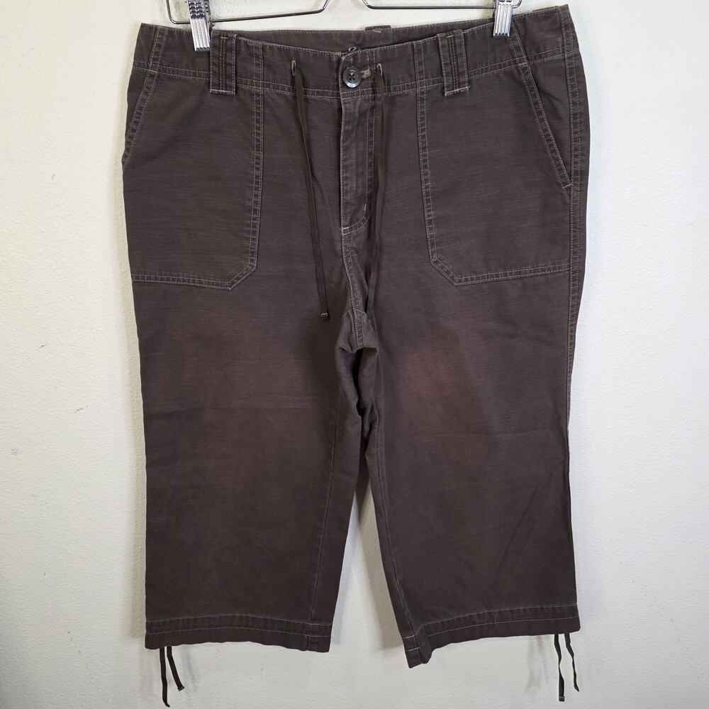 Eddie Bauer Floral Embroidered Women's Cargo Capri Pants Drawstring Waist 12